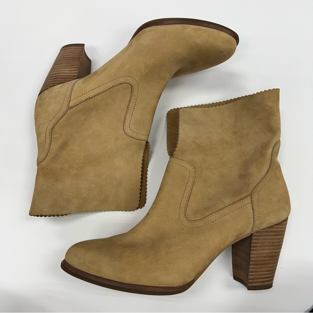 UGG Thames Nubuck Suede Leather Foldover Heeled Ankle Boots Bootie Size 10 Tan